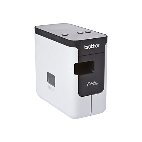 WeiÃŸer Brother P-touch P700 Etikettendrucker mit schwarzem Akzent. Aufdruck mit Brother-Logo und P-touch.