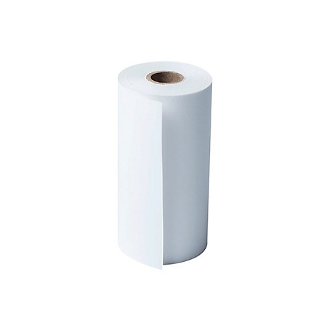 Eine aufrecht stehende, weiße Papierrolle auf einem neutralen, weißen Hintergrund.