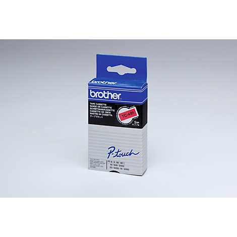 A Brother label tape cassette package in blue, black and white. The package has product names and details in various languages.