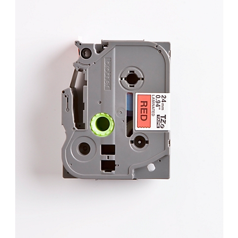 Grey label tape, red label with the word RED, 24 mm and 0.94".