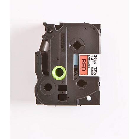 Black label cassette with red label saying “RED” and technical details on a white background.