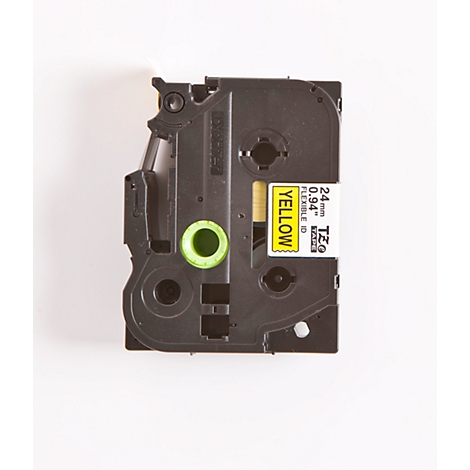 Black label cassette with yellow sticker. Inscription: YELLOW, 24mm, Flexible ID.