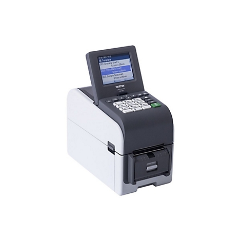 Etikettendrucker mit Display und Tastatur. Auf dem Display Text: Grocery Shelf L, Price Mark Down.