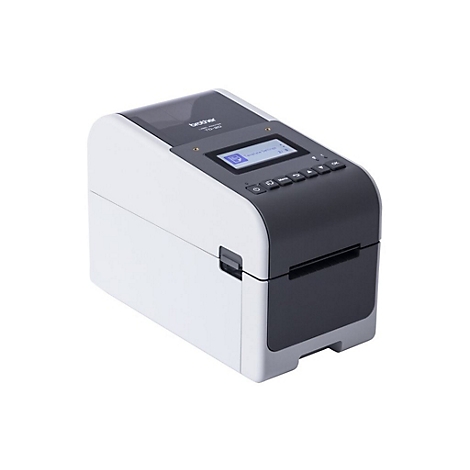 Etikettendrucker Brother TD-2D, weiß-schwarz, Display, Bedienelemente.