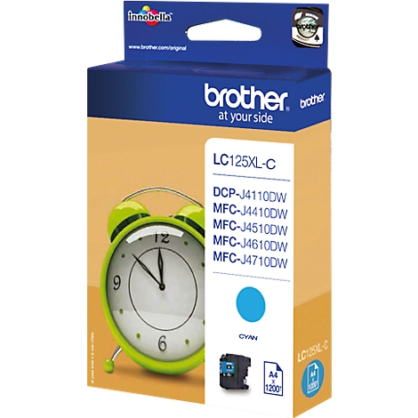 Tintenpatrone von Brother, blaue Kartusche. Aufdruck: LC125XL-C für verschiedene Drucker Modelle.