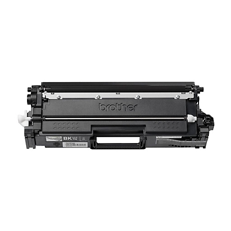Schwarze Tonerkartusche mit "brother" Logo, Aufschriften und Griff. Vordergrund: "BK TN".