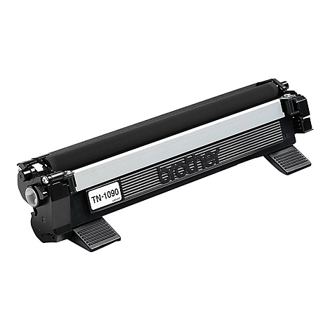 Schwarze Brother TN-1090 Tonerkartusche vor weißem Hintergrund.