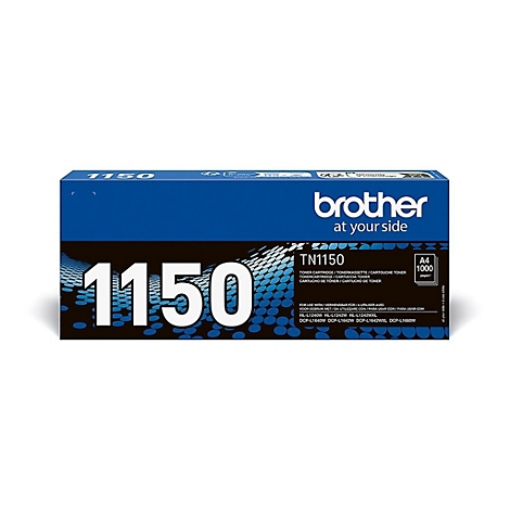 Blau-weiße Toner-Kartusche, mit der Aufschrift "1150" und dem "Brother"-Logo.