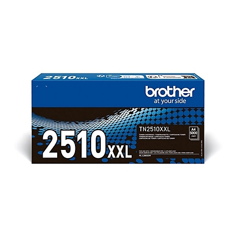 Blauer Karton mit weißem Aufdruck. Aufschrift: Brother, 2510XXL, Toner Cartridge.