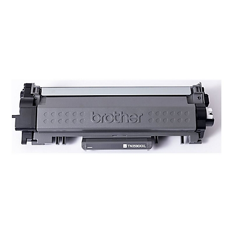 Schwarze Brother TN2590XXL Tonerkartusche vor weißem Hintergrund.