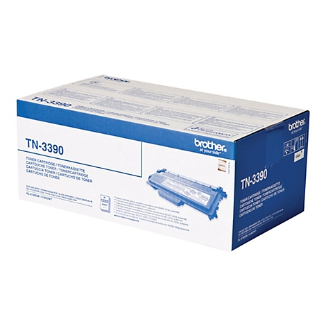 Ein blau-weißer Brother-Toner-Kartuschen-Karton. Auf der Vorderseite steht TN-3390 und Toner Cartridge.