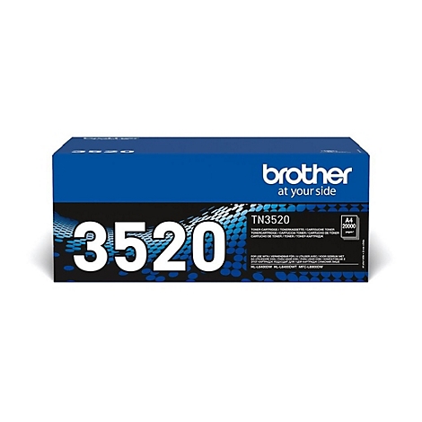 Eine blaue Brother-Toner-Kassette mit weißer Schrift. Aufgedruckt sind die Modellnummer 3520 und weitere Informationen.