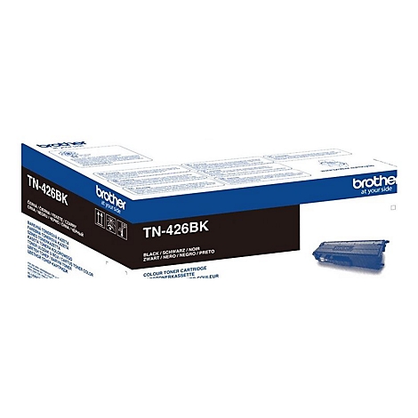 Eine Brother TN-426BK Tonerkartusche vor weißem Hintergrund. Auf der Verpackung steht TN-426BK.