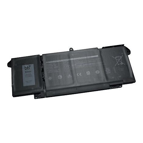 Schwarzer Laptop-Akku mit Aufdrucken und Logos. Details zur Kapazität und Warnhinweise.