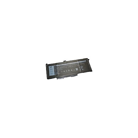 Schwarzer Laptop-Akku, rechteckig mit abgerundeten Kanten, Aufkleber mit Text, vor weißem Hintergrund.