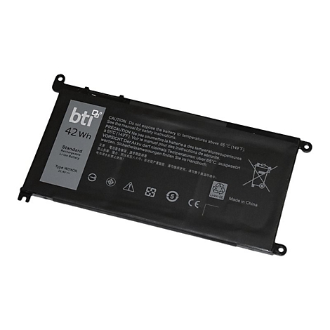 Eine Laptop-Batterie, schwarz, mit Aufschrift bti, 42 wh, Standard-Akkupack.