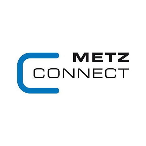 Blaues C-Symbol links, daneben Schriftzug METZ CONNECT in Schwarz.