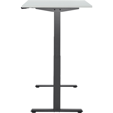 Metalen statafel met wit tafelblad, op witte achtergrond.