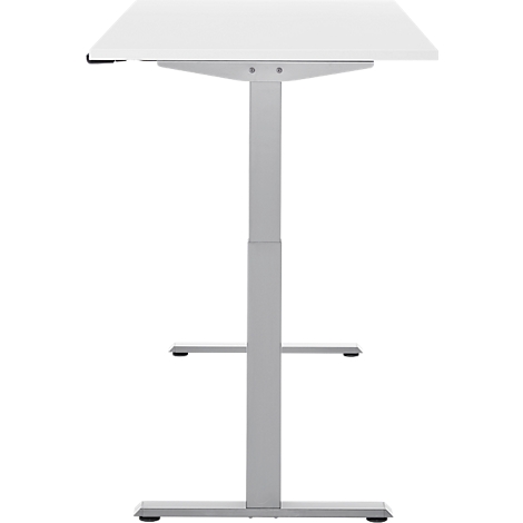 Een witte statafel met een zilveren frame, geïsoleerd op een witte achtergrond.