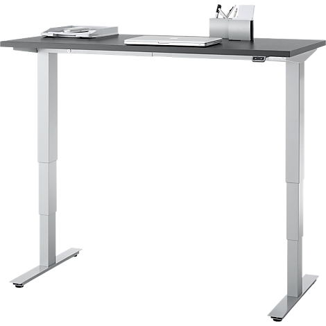 Bureau, elektrisch in hoogte verstelbaar, T-poot zonder dwarsbalk, B 1300 x D 650 x H 605-1265 mm, grafiet/zilver