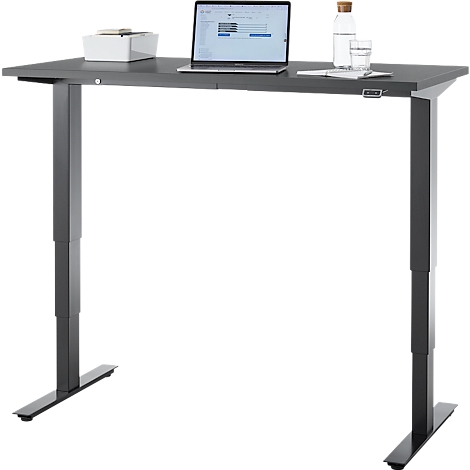 Bureau, elektrisch in hoogte verstelbaar, T-poot zonder dwarsbalk, B 1300 x D 650 x H 605-1265 mm, grafiet/zwart