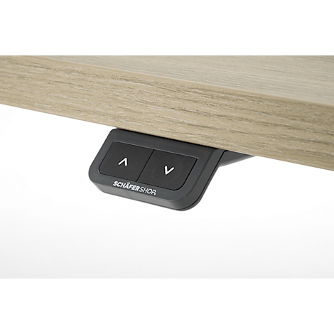 Bureau, elektrisch in hoogte verstelbaar, T-poot zonder dwarsbalk, B 1600 x D 800 x H 605-1265 mm, eiken/wit