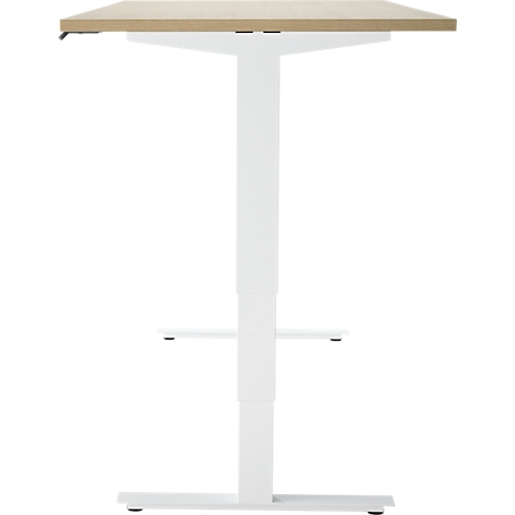 Bureau, elektrisch in hoogte verstelbaar, T-poot zonder dwarsbalk, B 1600 x D 800 x H 605-1265 mm, eiken/wit