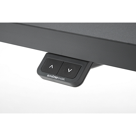 Bureau, elektrisch in hoogte verstelbaar, T-poot zonder dwarsbalk, B 1600 x D 800 x H 605-1265 mm, grafiet/wit