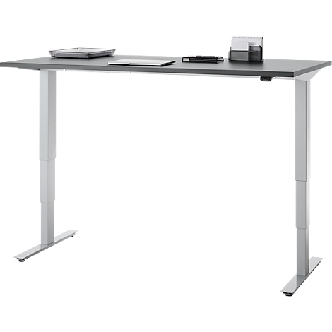 Bureau, elektrisch in hoogte verstelbaar, T-poot zonder dwarsbalk, B 1600 x D 800 x H 605-1265 mm, grafiet/zilver