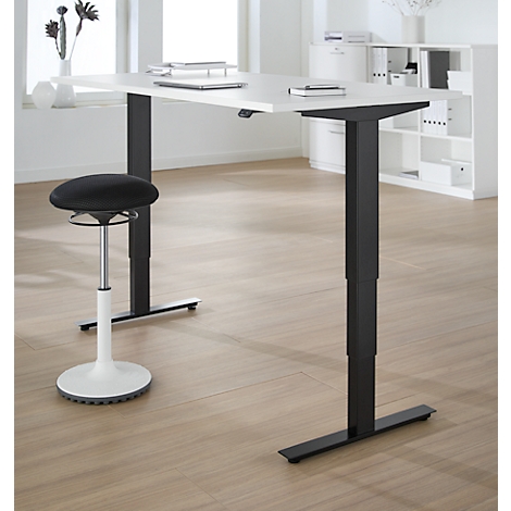 Bureau, elektrisch in hoogte verstelbaar, T-poot zonder dwarsbalk, B 1600 x D 800 x H 605-1265 mm, wit/zwart
