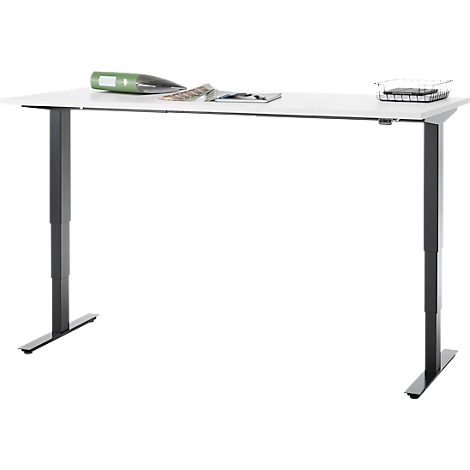 Bureau, elektrisch in hoogte verstelbaar, T-poot zonder dwarsbalk, B 1800 x D 800 x H 605-1265 mm, wit/zwart