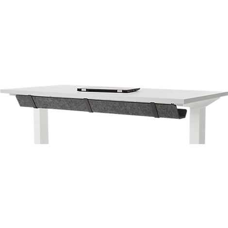 Bureau met bamboe accessoirelade & kabelgoot van gerecycled vilt, elektrisch in hoogte verstelbaar, B 1300 x D 650 x H 605-1265 mm, wit/wit