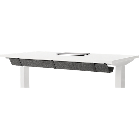 Bureau met bamboe accessoirelade & kabelgoot van gerecycled vilt, elektrisch in hoogte verstelbaar, B 1300 x D 650 x H 605-1265 mm, wit/wit