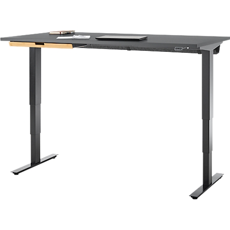 Bureau met bamboe accessoirelade & kabelgoot van gerecycled vilt, elektrisch in hoogte verstelbaar, B 1600 x D 800 x H 605-1265 mm, grafiet/zwart