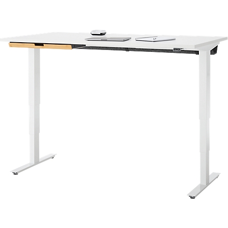Bureau met bamboe accessoirelade & kabelgoot van gerecycled vilt, elektrisch in hoogte verstelbaar, B 1600 x D 800 x H 605-1265 mm, wit/wit