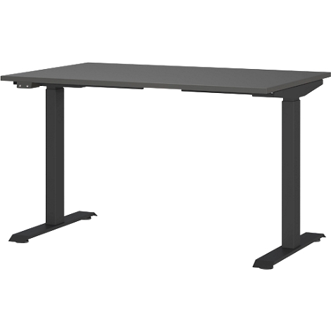 Bureau Porto, hauteur réglable électriquement, piétement en T, L 1200 x P 800 x H 720-1200 mm, graphite/noir + panneau USB à mémoire de forme