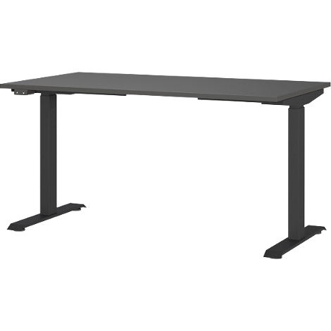 Bureau Porto, hauteur réglable électriquement, piétement en T, L 1400 x P 800 x H 720-1200 mm, graphite/noir + panneau USB à mémoire de forme
