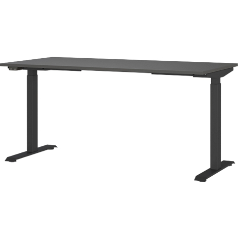 Bureau Porto, hauteur réglable électriquement, piétement en T, L 1600 x P 800 x H 720-1200 mm, graphite/noir + panneau USB à mémoire de forme