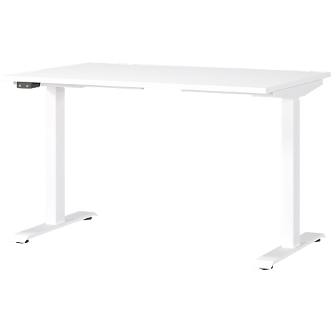 Bureau Porto, réglage électrique de la hauteur, piétement en T, L 1200 x P 800 x H 720-1200 mm, blanc/blanc + panneau USB Memory