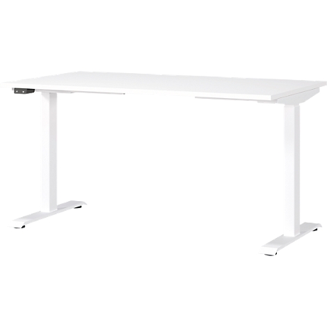 Bureau Porto, réglage électrique de la hauteur, piétement en T, L 1400 x P 800 x H 720-1200 mm, blanc/blanc + panneau USB Memory
