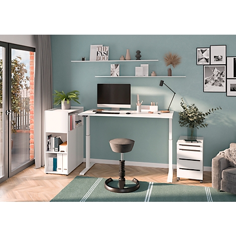 Bureau Porto, réglage électrique de la hauteur, piétement en T, L 1600 x P 800 x H 720-1200 mm, blanc/blanc + panneau USB Memory