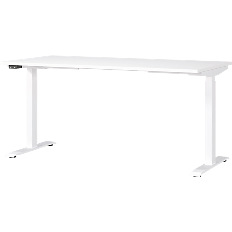 Bureau Porto, réglage électrique de la hauteur, piétement en T, L 1600 x P 800 x H 720-1200 mm, blanc/blanc + panneau USB Memory
