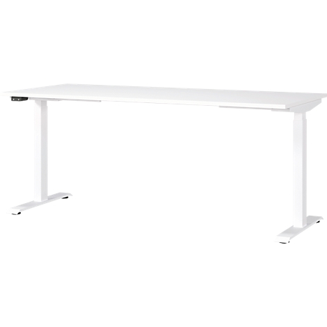 Bureau Porto, réglage électrique de la hauteur, piétement en T, L 1800 x P 800 x H 720-1200 mm, blanc/blanc + panneau USB Memory