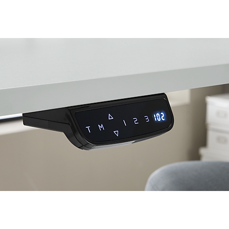 Bureau - rechthoekig - elektrisch in hoogte verstelbaar - T-poot - B 1600 x D 800 x H 620-1280mm - incl. Memory Master + bureauverdeler - grafiet/zilver