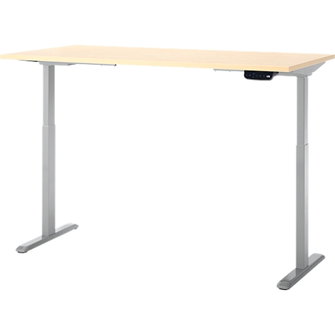 Bureau - rectangulaire - hauteur réglable électriquement - piétement en T - L 1600 x P 800 x H 620-1280 mm - incl. Memory Master - décor érable/argenté