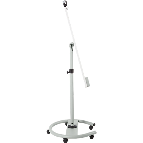 A white flipchart on wheels with an oblong, angled board surface.