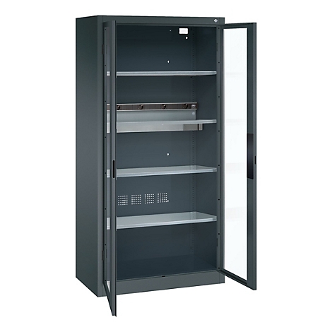 C+P Akkuladeschrank Acurado, abschließbar, mit Inneneinrichtung, B 930 x T 500 x H 1950 mm, Stahl, anthrazitgrau RAL 7016/anthrazitgrau RAL 7016