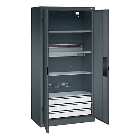 C+P Akkuladeschrank Acurado, abschließbar, mit Inneneinrichtung, B 930 x T 500 x H 1950 mm, Stahl, anthrazitgrau RAL 7016/anthrazitgrau RAL 7016