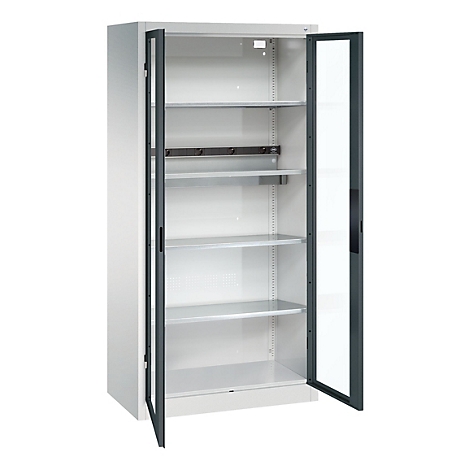 C+P Akkuladeschrank Acurado, abschließbar, mit Inneneinrichtung, B 930 x T 500 x H 1950 mm, Stahl, anthrazitgrau RAL 7016/lichtgrau RAL 7035