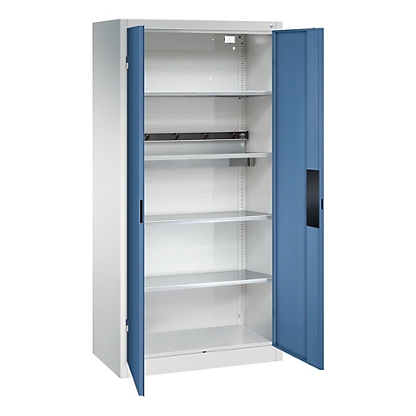 C+P Akkuladeschrank Acurado, abschließbar, mit Inneneinrichtung, B 930 x T 500 x H 1950 mm, Stahl, fernblau RAL 5023/lichtgrau RAL 7035